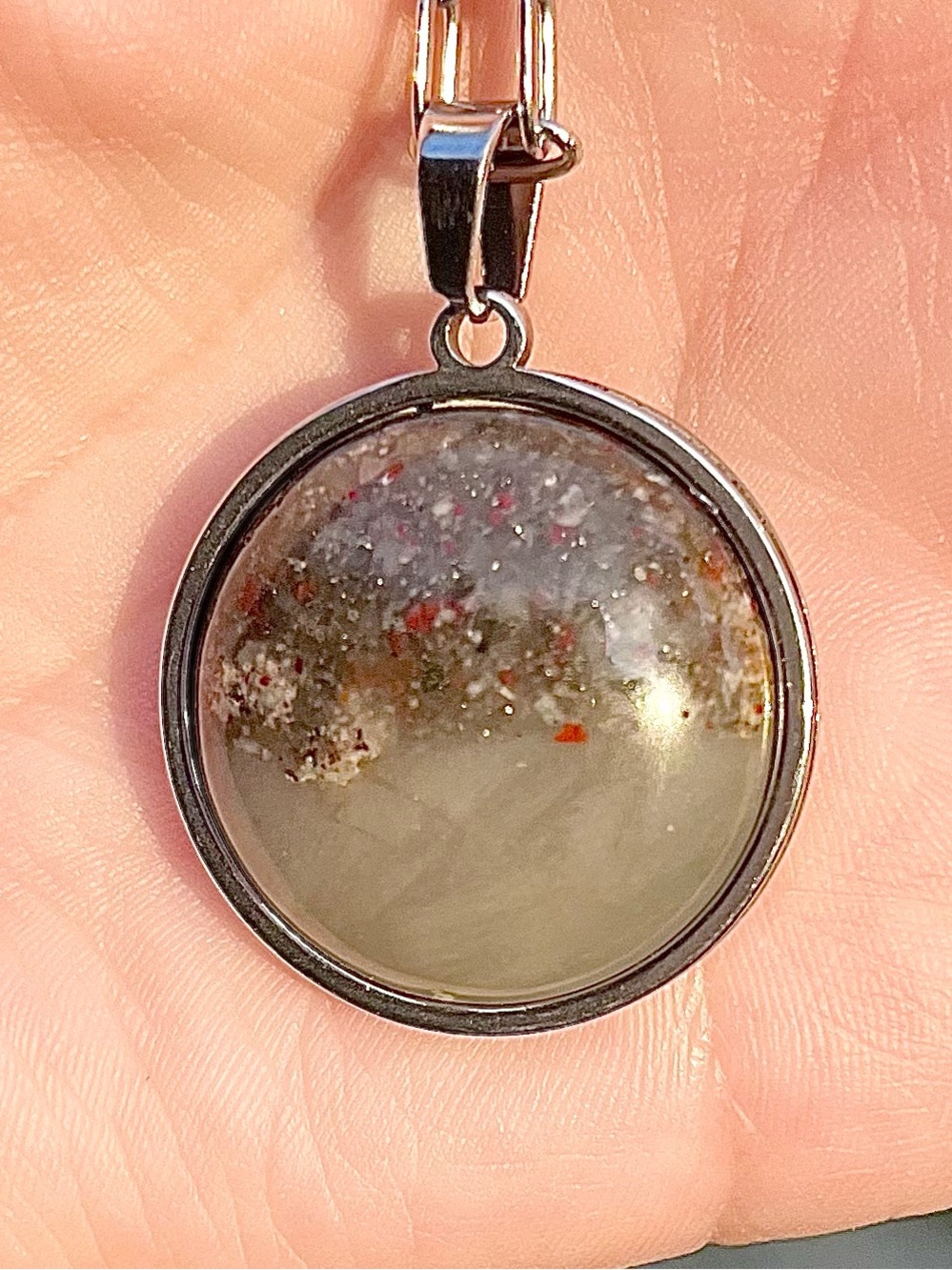 Handcrafted Round natural Bloodstone Pendant Necklace red grey green
